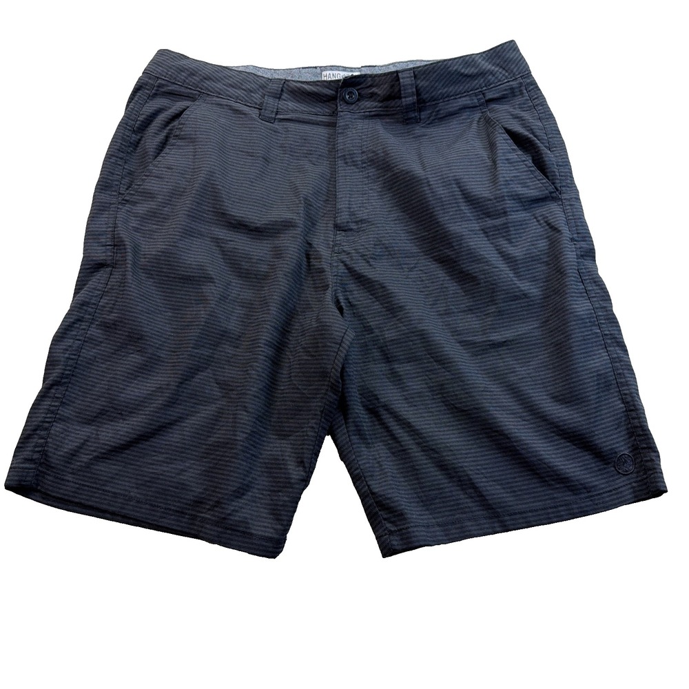 Hang Ten Men's Gray Striped Chino Shorts Flat Front Button Closure Pockets